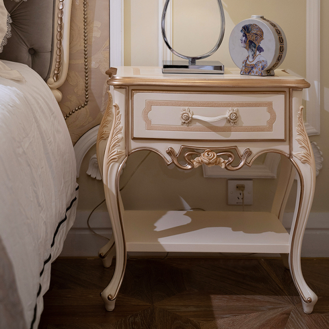 Antique Ivory White Elegant Nightstand,EKAR FURNITURE CO.,LTD,,foshan furniture factory,custom Furniture factory,china furniture factory
