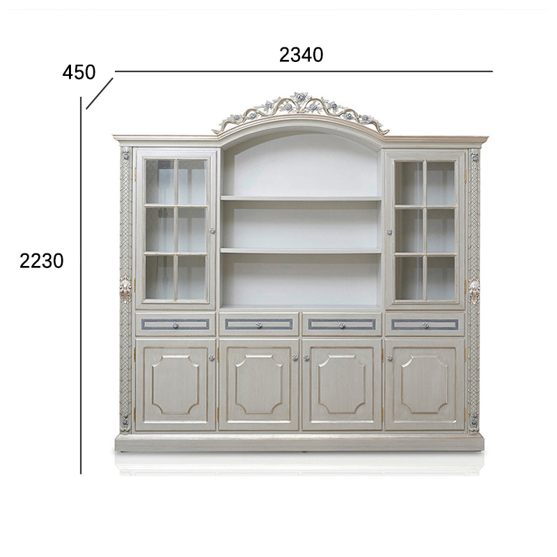 French-Style Solid Wood Office Bookcase with Glass Doors,EKAR FURNITURE CO.,LTD,French-Style Solid Wood Office Bookcase with Glass Doors,foshan furniture factory,custom Furniture factory,china furniture factory