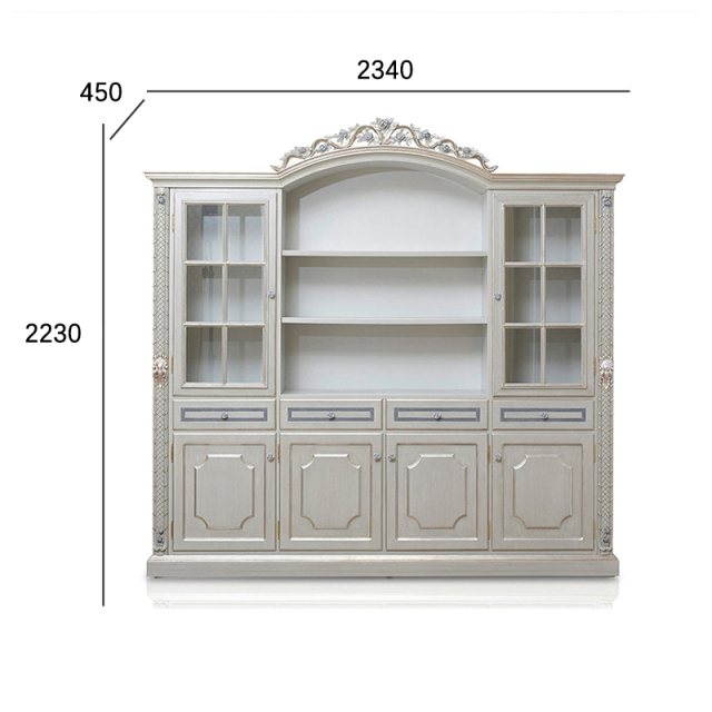 ,MY SHOP,French-Style Solid Wood Office Bookcase with Glass Doors,foshan furniture factory,custom Furniture factory,china furniture factory