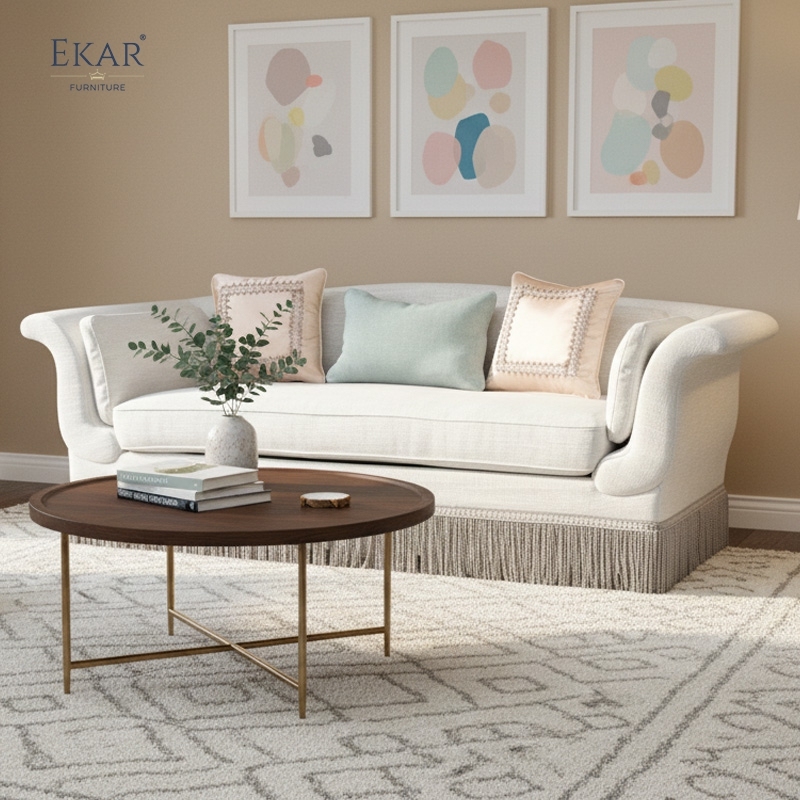 Luxury Classic Style Fabric Sofa with Fringe Detailing for Living Room,EKAR FURNITURE CO.,LTD,Luxury Classic Style Fabric Sofa with Fringe Detailing for Living Room,foshan furniture factory,custom Furniture factory,china furniture factory