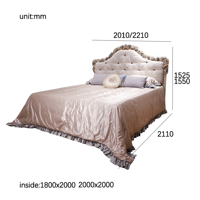 Elegant Rose Hand-Carved Fabric Upholstered Headboard Bed,EKAR FURNITURE CO.,LTD,Elegant Rose Hand-Carved Fabric Upholstered Headboard Bed - Ekar Furniture,foshan furniture factory,custom Furniture factory,china furniture factory