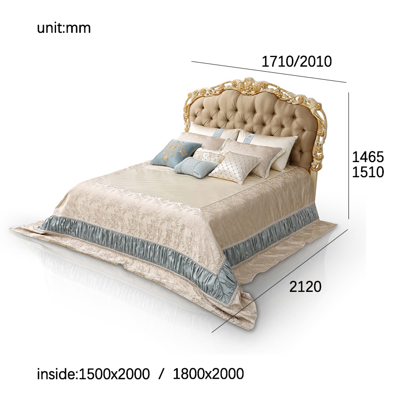 Classic French-Style Wooden Bed with Hand-Carved Frame and Fabric Headboard,EKAR FURNITURE CO.,LTD,Classic French-Style Wooden Bed with Hand-Carved Frame and Fabric Headboard,foshan furniture factory,custom Furniture factory,china furniture factory
