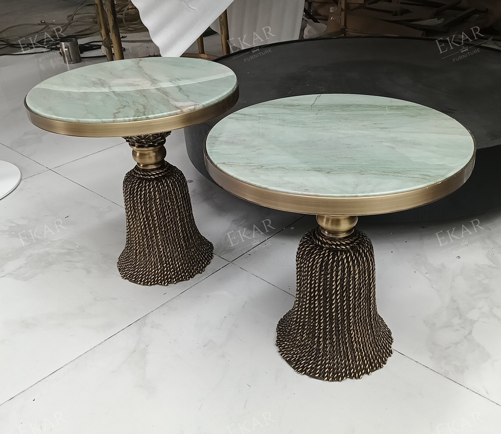 Regalia Marble Accent Table - Luxury Brass Tassel Side Table with Green Marble Top,EKAR FURNITURE CO.,LTD,Regalia Marble Accent Table - Luxury Brass Tassel Side Table with Green Marble Top,foshan furniture factory,custom Furniture factory,china furniture factory