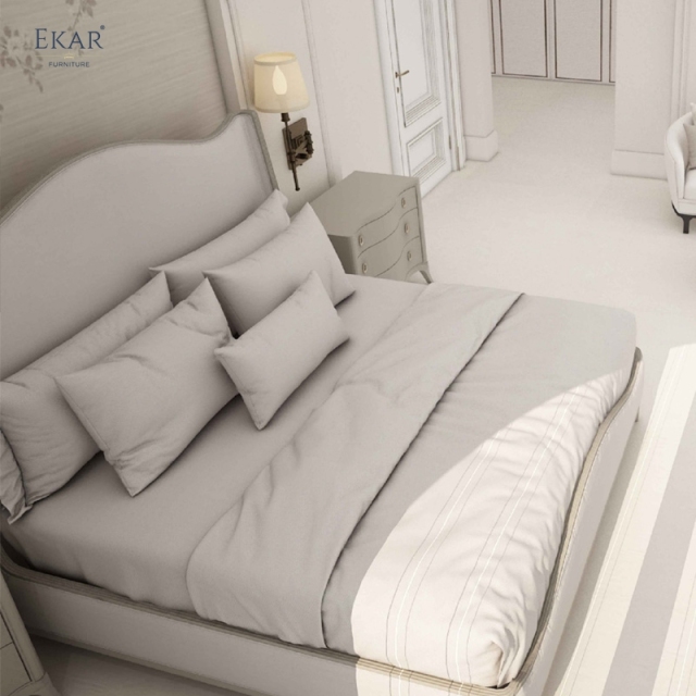 EKAR Serene Luxe Custom Solid Wood Bed | Upholstered Headboard for Luxury Bedrooms EK-LSDZBED-007,MY SHOP,EKAR Serene Luxe Custom Solid Wood Bed | Upholstered Headboard for Luxury Bedrooms EK-LSDZBED-007,foshan furniture factory,custom Furniture factory,china furniture factory