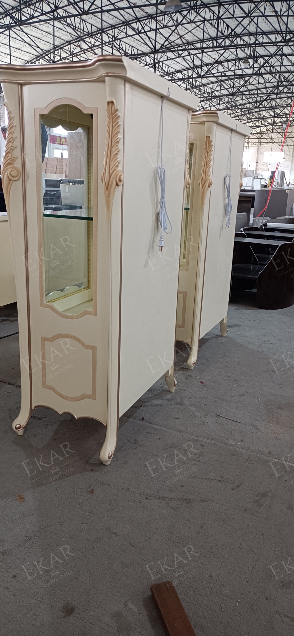 The Latest Luxury Style White and Golden Big Glass Cabinet/Curio Cabinet/Display Cabinet,EKAR FURNITURE CO.,LTD,,foshan furniture factory,custom Furniture factory,china furniture factory