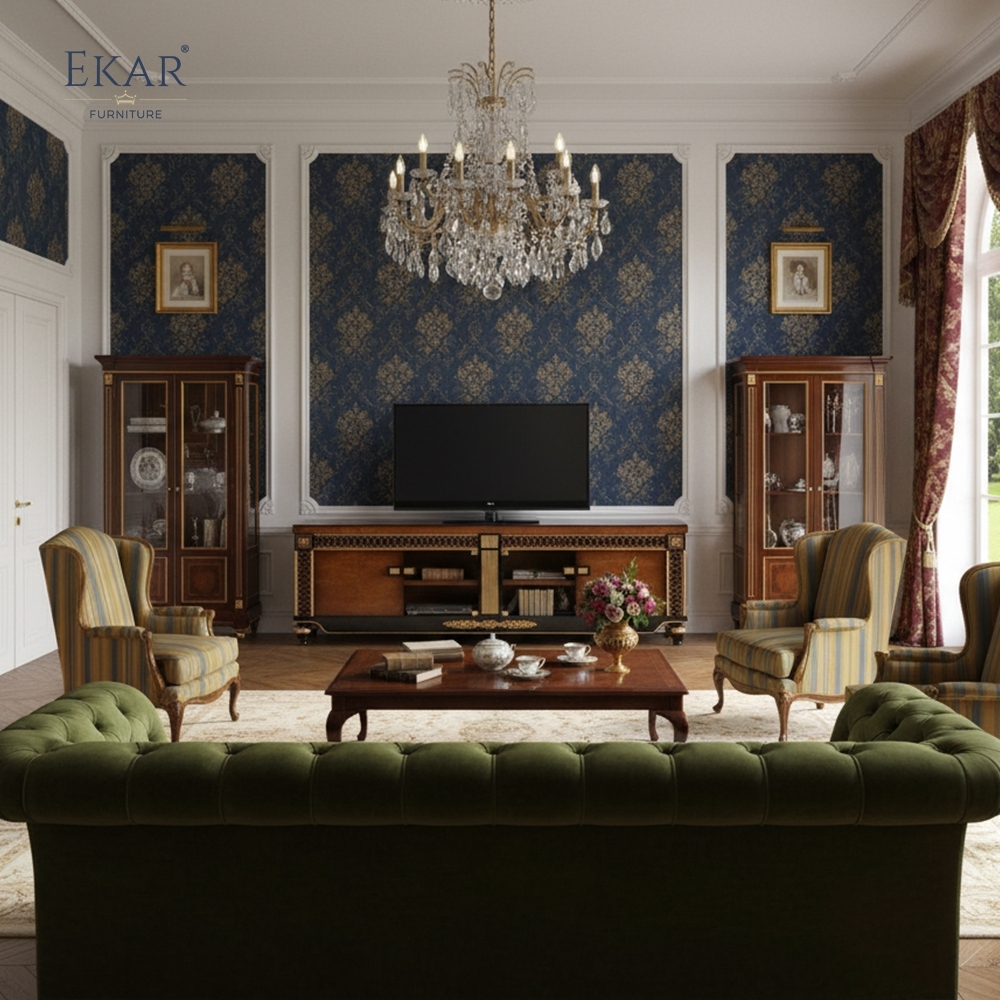 EKAR Wellington Imperial burl wood TV stand with gilded trim,EKAR FURNITURE CO.,LTD,EKAR Wellington Imperial burl wood TV stand with gilded trim AI-50380 | Ekar Furniture,foshan furniture factory,custom Furniture factory,china furniture factory