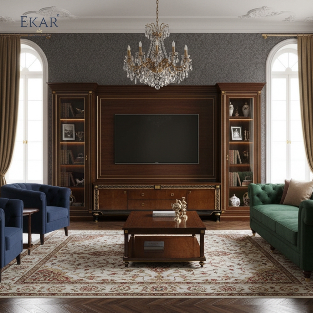 EKAR Wellington Imperial burl wood TV stand with gilded trim,EKAR FURNITURE CO.,LTD,EKAR Wellington Imperial burl wood TV stand with gilded trim AI-50380 | Ekar Furniture,foshan furniture factory,custom Furniture factory,china furniture factory