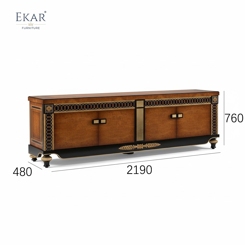 EKAR Wellington Imperial burl wood TV stand with gilded trim,EKAR FURNITURE CO.,LTD,EKAR Wellington Imperial burl wood TV stand with gilded trim AI-50380 | Ekar Furniture,foshan furniture factory,custom Furniture factory,china furniture factory