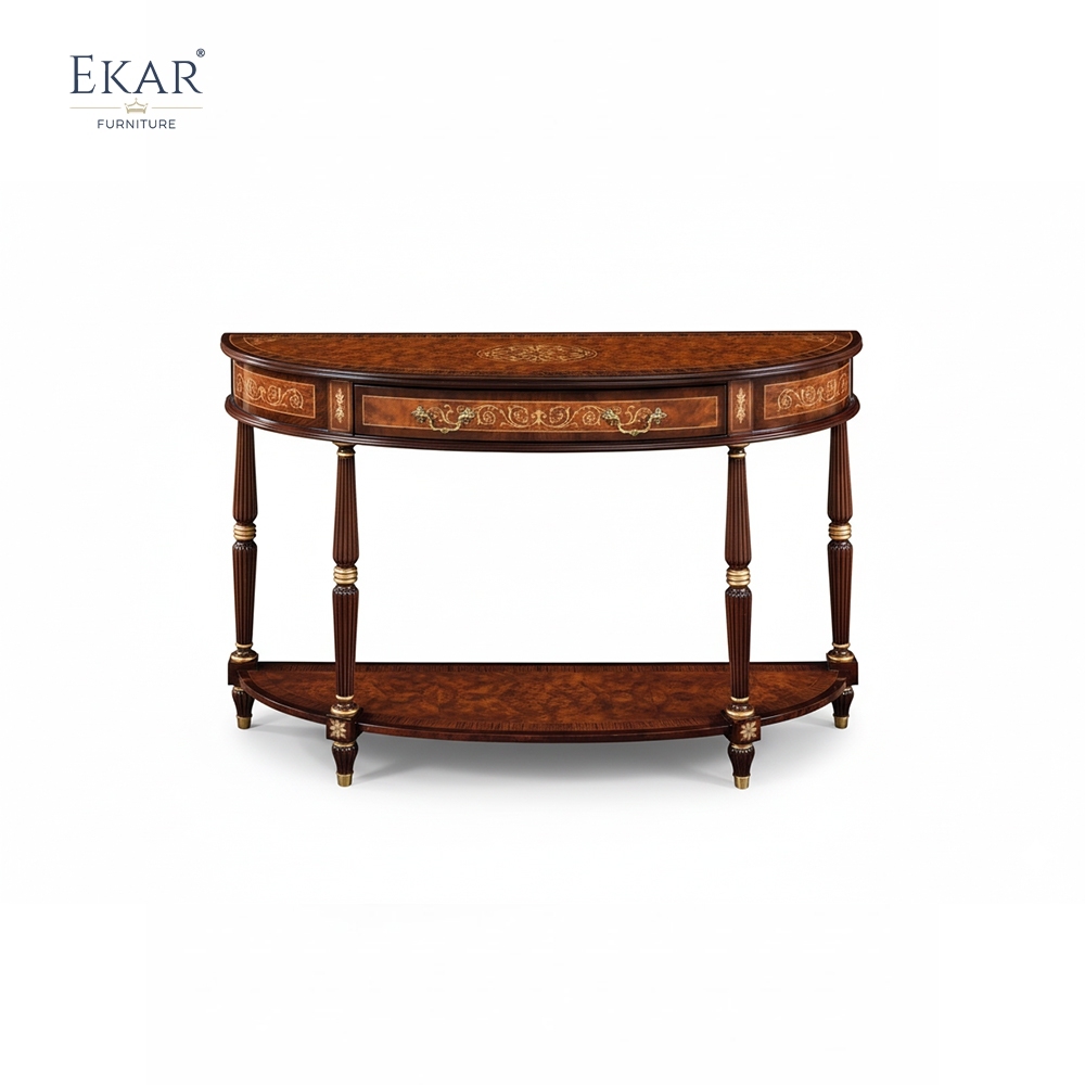 EKAR Regency Demilune Console Table with Burl Wood Marquetry and Gilded Accents,MY SHOP,EKAR Regency Demilune Console Table with Burl Wood Marquetry and Gilded Accents,foshan furniture factory,custom Furniture factory,china furniture factory