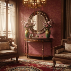 EKAR Regency Demilune Console Table with Burl Wood Marquetry and Gilded Accents,MY SHOP,EKAR Regency Demilune Console Table with Burl Wood Marquetry and Gilded Accents,foshan furniture factory,custom Furniture factory,china furniture factory