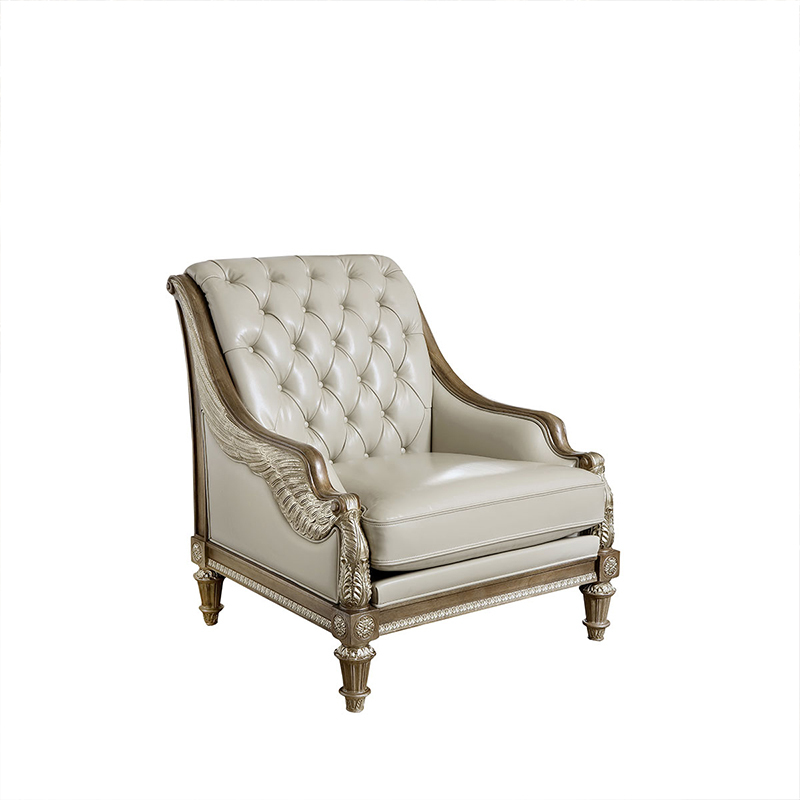 EKAR Sterling Estate Button-Tufted Silver Leather Sofa with Hand-Carved Wood Frame,EKAR FURNITURE CO.,LTD,EKAR Sterling Estate Button-Tufted Silver Leather Sofa with Hand-Carved Wood Frame,foshan furniture factory,custom Furniture factory,china furniture factory