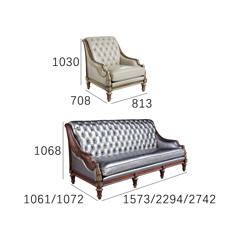 EKAR Sterling Estate Button-Tufted Silver Leather Sofa with Hand-Carved Wood Frame,EKAR FURNITURE CO.,LTD,EKAR Sterling Estate Button-Tufted Silver Leather Sofa with Hand-Carved Wood Frame,foshan furniture factory,custom Furniture factory,china furniture factory