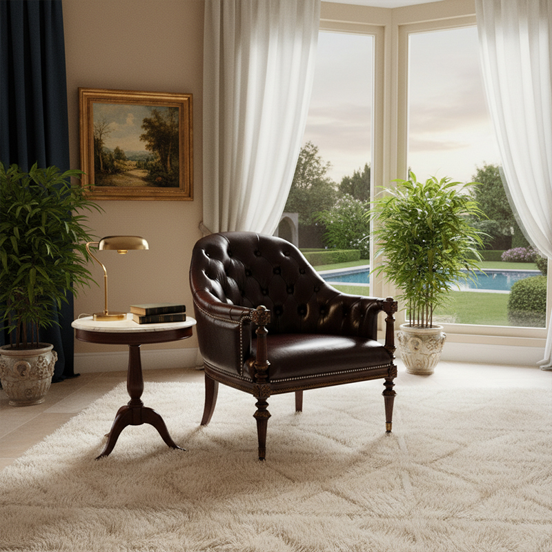 EKAR Oxford Classic Leather Club Chair with Deep Button Tufting and Turned Legs,EKAR FURNITURE CO.,LTD,EKAR Oxford Classic Leather Club Chair with Deep Button Tufting and Turned Legs,foshan furniture factory,custom Furniture factory,china furniture factory