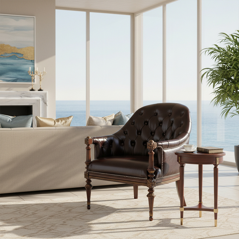 EKAR Oxford Classic Leather Club Chair with Deep Button Tufting and Turned Legs,EKAR FURNITURE CO.,LTD,EKAR Oxford Classic Leather Club Chair with Deep Button Tufting and Turned Legs,foshan furniture factory,custom Furniture factory,china furniture factory