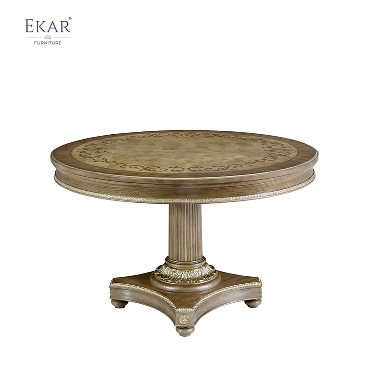 EKAR Colonial Estate Round Dining Table with Burl Wood Inlay and Fluted Pedestal,EKAR FURNITURE CO.,LTD,EKAR Colonial Estate Round Dining Table with Burl Wood Inlay and Fluted Pedestal,foshan furniture factory,custom Furniture factory,china furniture factory