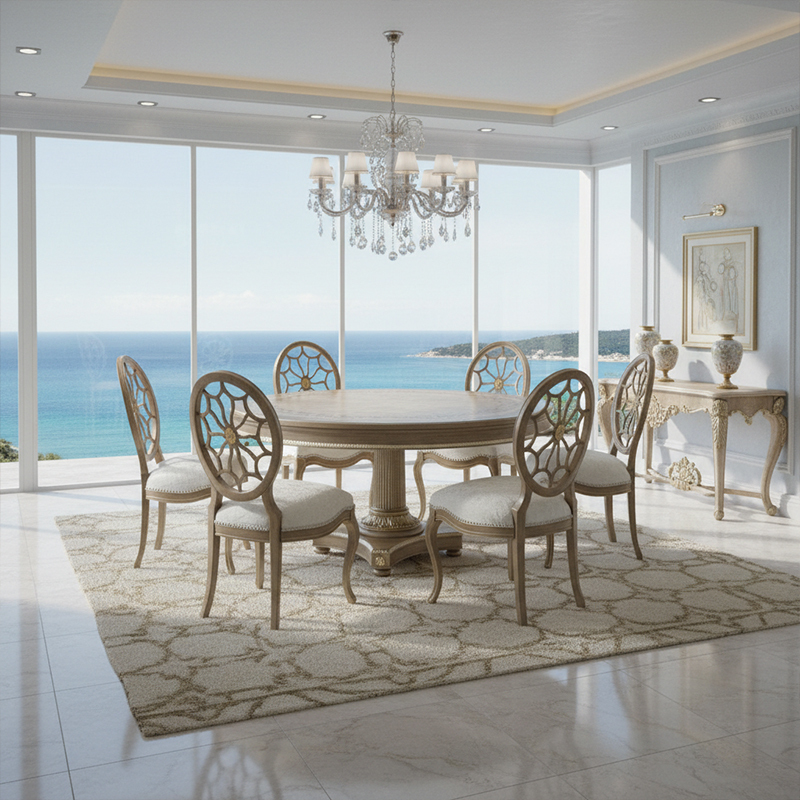 EKAR Colonial Estate Round Dining Table with Burl Wood Inlay and Fluted Pedestal,EKAR FURNITURE CO.,LTD,EKAR Colonial Estate Round Dining Table with Burl Wood Inlay and Fluted Pedestal,foshan furniture factory,custom Furniture factory,china furniture factory