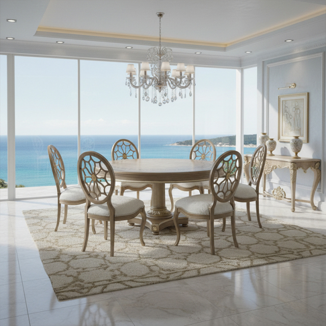 EKAR Colonial Estate Round Dining Table with Burl Wood Inlay and Fluted Pedestal,MY SHOP,EKAR Colonial Estate Round Dining Table with Burl Wood Inlay and Fluted Pedestal,foshan furniture factory,custom Furniture factory,china furniture factory