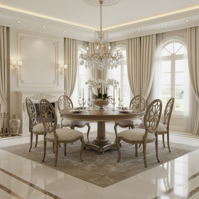 EKAR Colonial Estate Round Dining Table with Burl Wood Inlay and Fluted Pedestal,MY SHOP,EKAR Colonial Estate Round Dining Table with Burl Wood Inlay and Fluted Pedestal,foshan furniture factory,custom Furniture factory,china furniture factory