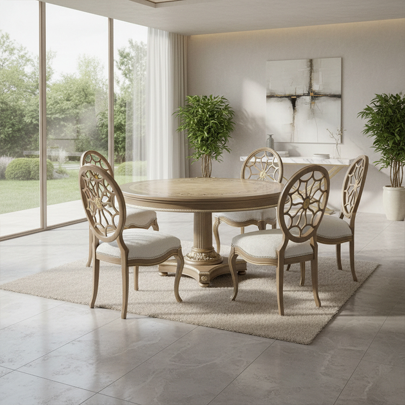 EKAR Colonial Estate Round Dining Table with Burl Wood Inlay and Fluted Pedestal,EKAR FURNITURE CO.,LTD,EKAR Colonial Estate Round Dining Table with Burl Wood Inlay and Fluted Pedestal,foshan furniture factory,custom Furniture factory,china furniture factory