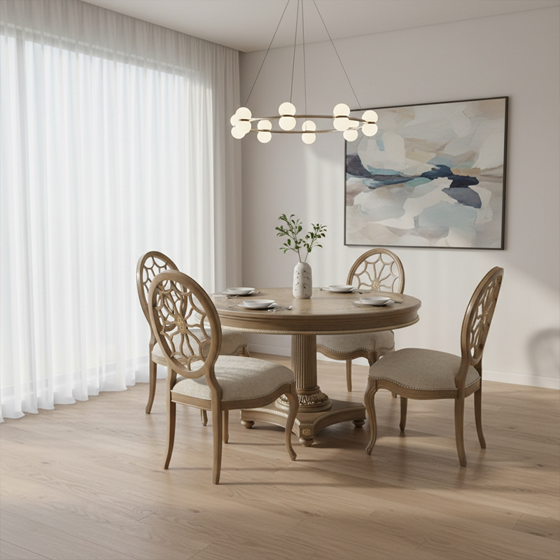 EKAR Colonial Estate Round Dining Table with Burl Wood Inlay and Fluted Pedestal,EKAR FURNITURE CO.,LTD,EKAR Colonial Estate Round Dining Table with Burl Wood Inlay and Fluted Pedestal,foshan furniture factory,custom Furniture factory,china furniture factory