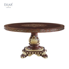 EKAR Windsor Royal Round Dining Table with Starburst Marquetry and Gilded Pedestal,MY SHOP,EKAR Windsor Royal Round Dining Table with Starburst Marquetry and Gilded Pedestal,foshan furniture factory,custom Furniture factory,china furniture factory