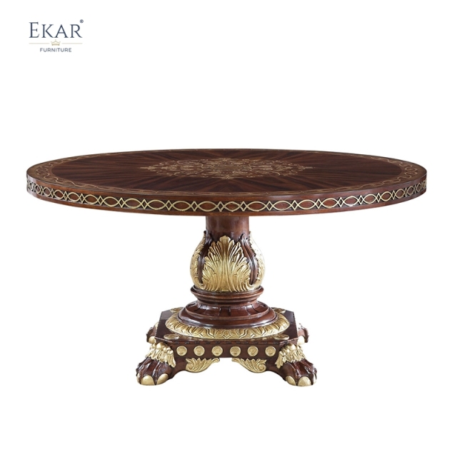 EKAR Windsor Royal Round Dining Table with Starburst Marquetry and Gilded Pedestal,MY SHOP,EKAR Windsor Royal Round Dining Table with Starburst Marquetry and Gilded Pedestal,foshan furniture factory,custom Furniture factory,china furniture factory