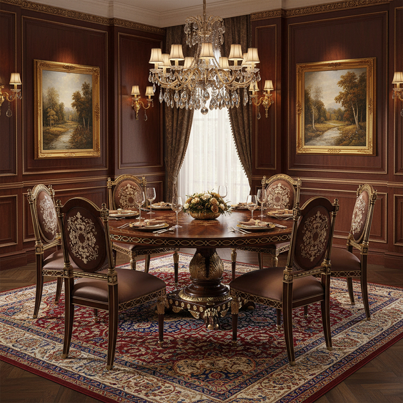 EKAR Windsor Royal Round Dining Table with Starburst Marquetry and Gilded Pedestal,EKAR FURNITURE CO.,LTD,EKAR Windsor Royal Round Dining Table with Starburst Marquetry and Gilded Pedestal,foshan furniture factory,custom Furniture factory,china furniture factory
