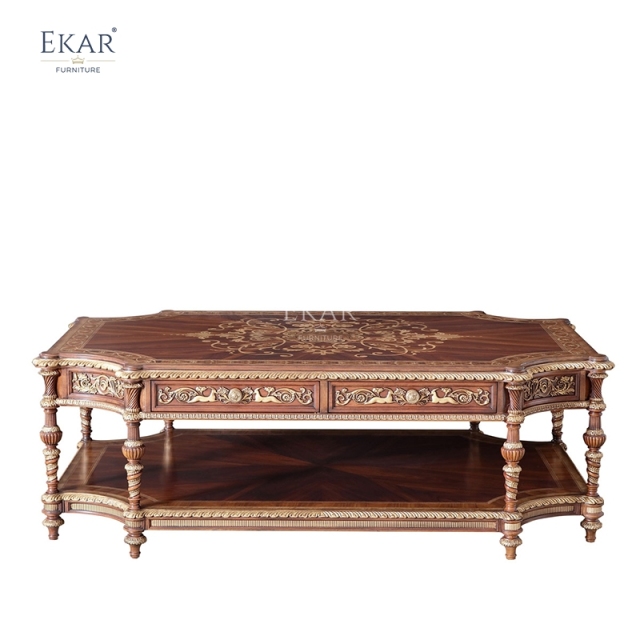 EKAR Royal Sovereign Marquetry Coffee Table with Hand-Carved Gilded Accents,MY SHOP,EKAR Royal Sovereign Marquetry Coffee Table with Hand-Carved Gilded Accents,foshan furniture factory,custom Furniture factory,china furniture factory