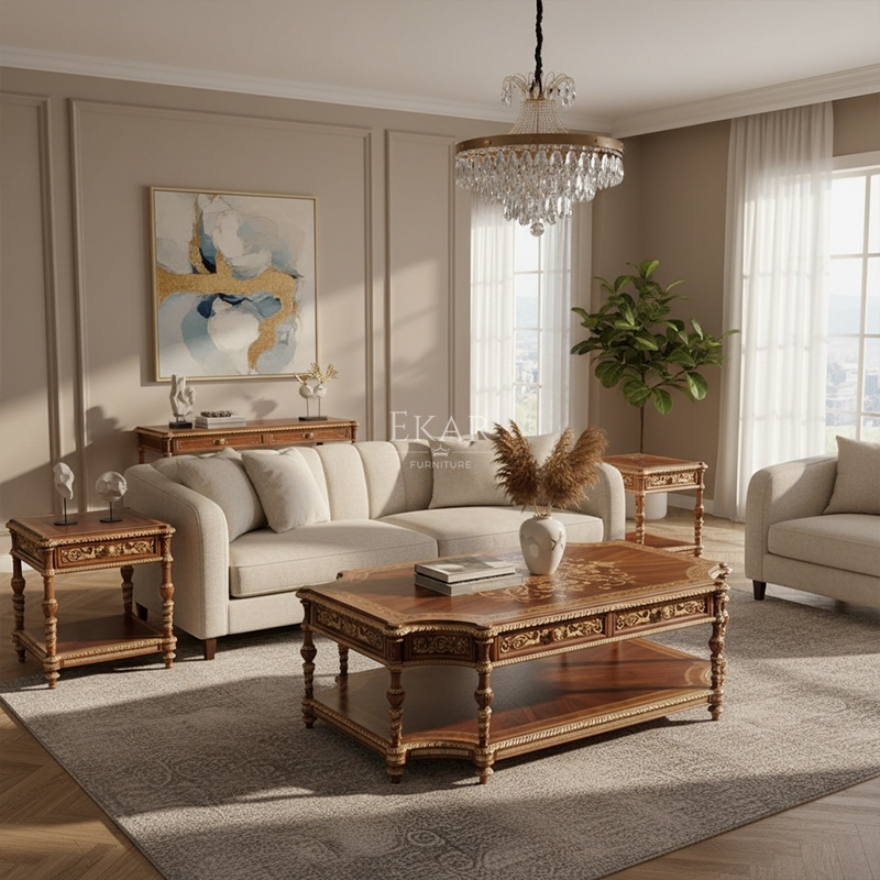 EKAR Royal Sovereign Marquetry Coffee Table with Hand-Carved Gilded Accents,EKAR FURNITURE CO.,LTD,EKAR Royal Sovereign Marquetry Coffee Table with Hand-Carved Gilded Accents,foshan furniture factory,custom Furniture factory,china furniture factory