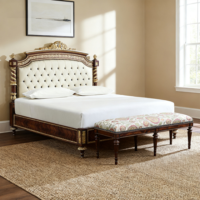 EKAR Windsor Imperial Estate Bed with Gold Leaf Accents and Tufted Headboard,MY SHOP,EKAR Windsor Imperial Estate Bed with Gold Leaf Accents and Tufted Headboard,foshan furniture factory,custom Furniture factory,china furniture factory