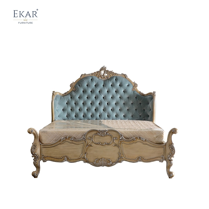 EKAR Genevieve Rococo Estate Bed with Powder Blue Tufted Headboard,EKAR FURNITURE CO.,LTD,EKAR Genevieve Rococo Estate Bed with Powder Blue Tufted Headboard,foshan furniture factory,custom Furniture factory,china furniture factory