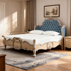 EKAR Genevieve Rococo Estate Bed with Powder Blue Tufted Headboard,MY SHOP,EKAR Genevieve Rococo Estate Bed with Powder Blue Tufted Headboard,foshan furniture factory,custom Furniture factory,china furniture factory