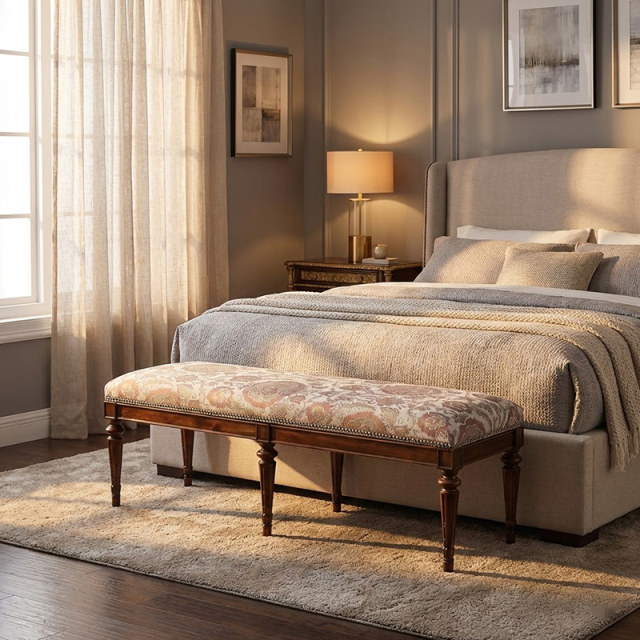 EKAR Charleston Classic Upholstered End of Bed Bench with Paisley Fabric,MY SHOP,EKAR Charleston Classic Upholstered End of Bed Bench with Paisley Fabric,foshan furniture factory,custom Furniture factory,china furniture factory