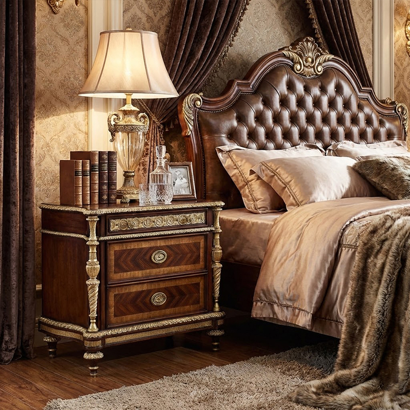 EKAR Windsor Imperial Estate Nightstand with Gilded Spiral Columns and Parquet Inlay,EKAR FURNITURE CO.,LTD,EKAR Windsor Imperial Estate Nightstand with Gilded Spiral Columns and Parquet Inlay,foshan furniture factory,custom Furniture factory,china furniture factory