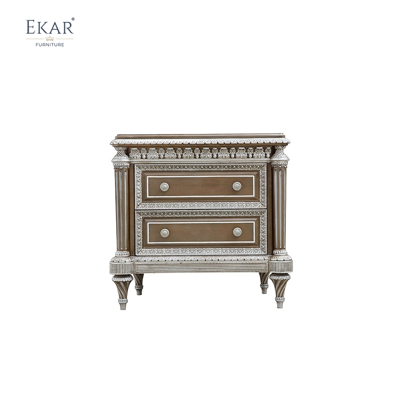 EKAR Sterling Estate Hand-Carved Silver Nightstand with Fluted Columns,EKAR FURNITURE CO.,LTD,EKAR Sterling Estate Hand-Carved Silver Nightstand with Fluted Columns,foshan furniture factory,custom Furniture factory,china furniture factory