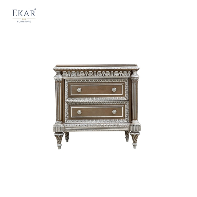EKAR Sterling Estate Hand-Carved Silver Nightstand with Fluted Columns,MY SHOP,EKAR Sterling Estate Hand-Carved Silver Nightstand with Fluted Columns,foshan furniture factory,custom Furniture factory,china furniture factory