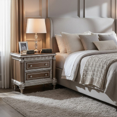 EKAR Sterling Estate Hand-Carved Silver Nightstand with Fluted Columns,MY SHOP,EKAR Sterling Estate Hand-Carved Silver Nightstand with Fluted Columns,foshan furniture factory,custom Furniture factory,china furniture factory