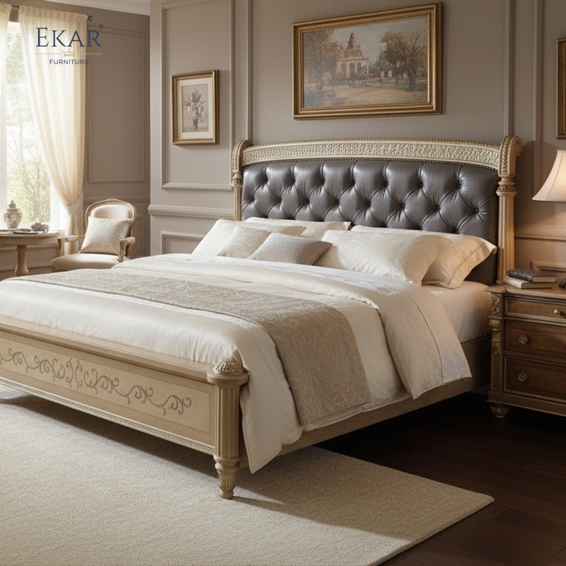 EKAR Sterling Estate Tufted Leather Bed with Inlaid Wood Details,EKAR FURNITURE CO.,LTD,EKAR Sterling Estate Tufted Leather Bed with Inlaid Wood Details,foshan furniture factory,custom Furniture factory,china furniture factory