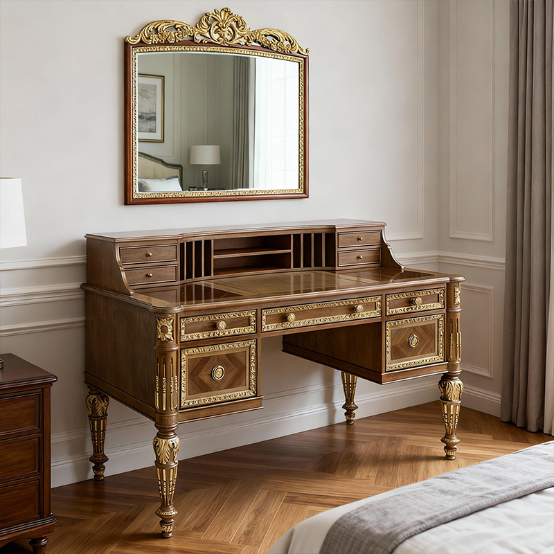 EKAR Windsor Imperial Estate Vanity Desk with Hutch and Gilded Mirror,EKAR FURNITURE CO.,LTD,EKAR Windsor Imperial Estate Vanity Desk with Hutch and Gilded Mirror,foshan furniture factory,custom Furniture factory,china furniture factory