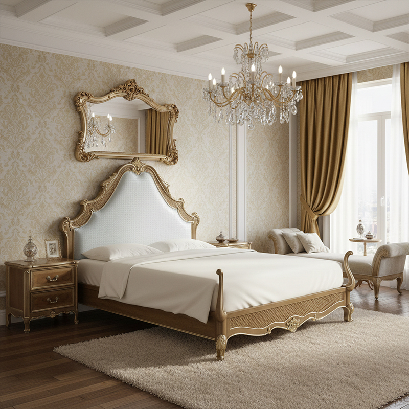 EKAR Monarch Hand-Carved American Style Luxury Bed | Classic Upholstered Master Bedroom Furniture,EKAR FURNITURE CO.,LTD,EKAR Monarch Hand-Carved American Style Luxury Bed | Classic Upholstered Master Bedroom Furniture,foshan furniture factory,custom Furniture factory,china furniture factory