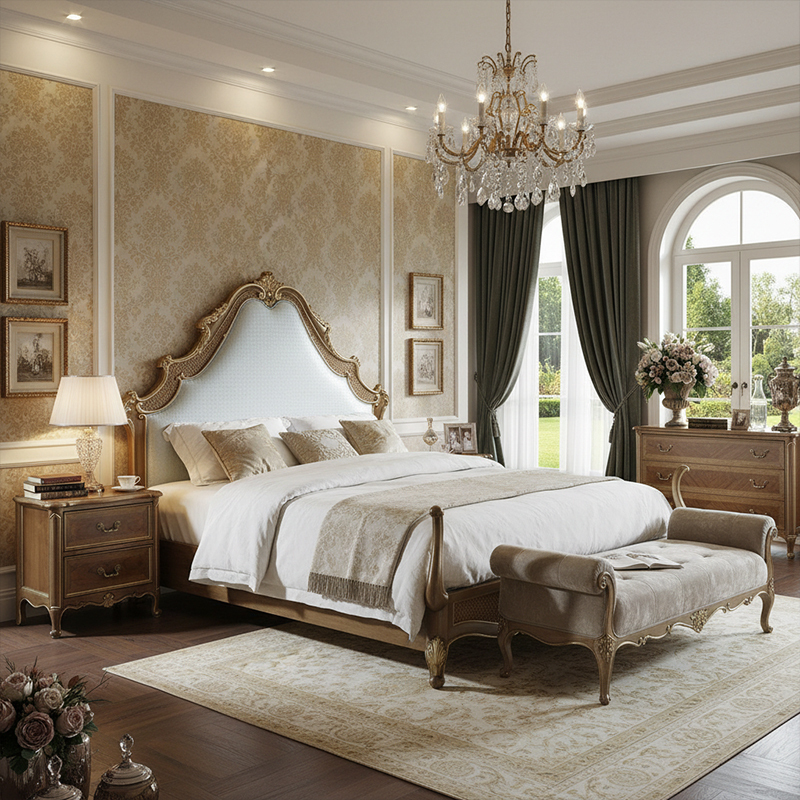 EKAR Monarch Hand-Carved American Style Luxury Bed | Classic Upholstered Master Bedroom Furniture,EKAR FURNITURE CO.,LTD,EKAR Monarch Hand-Carved American Style Luxury Bed | Classic Upholstered Master Bedroom Furniture,foshan furniture factory,custom Furniture factory,china furniture factory