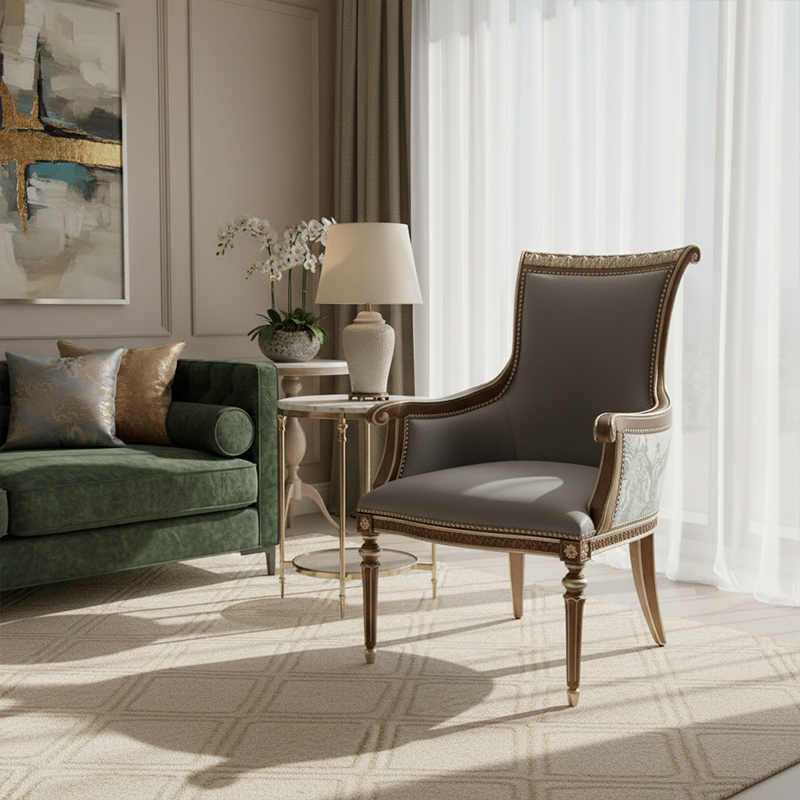 EKAR Regency Slate Accent Chair | Luxury American Style Armchair | High-End Living Room Furniture,EKAR FURNITURE CO.,LTD,EKAR Regency Slate Accent Chair | Luxury American Style Armchair | High-End Living Room Furniture,foshan furniture factory,custom Furniture factory,china furniture factory