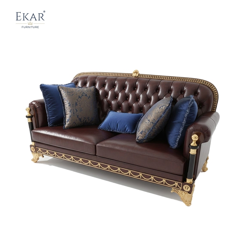 EKAR Imperial Majesty Luxury Sofa | Traditional English Tufted Leather Couch | Ornate Living Room Furniture,EKAR FURNITURE CO.,LTD,EKAR Imperial Majesty Luxury Sofa | Traditional English Tufted Leather Couch | Ornate Living Room Furniture,foshan furniture factory,custom Furniture factory,china furniture factory