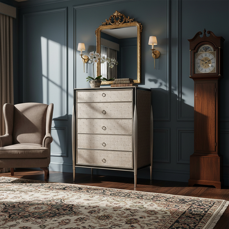 EKAR Regent Glamour Luxury Bedroom Chest | 5-Drawer English Style Tallboy | Premium Foshan Furniture Factory,EKAR FURNITURE CO.,LTD,EKAR Regent Glamour Luxury Bedroom Chest | 5-Drawer English Style Tallboy | Premium Foshan Furniture Factory,foshan furniture factory,custom Furniture factory,china furniture factory