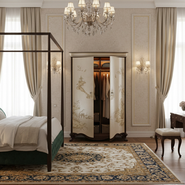 EKAR Florentine Luxury Wardrobe | Hand-Painted English Style Silver Leaf Armoire |,MY SHOP,EKAR Florentine Luxury Wardrobe | Hand-Painted English Style Silver Leaf Armoire |,foshan furniture factory,custom Furniture factory,china furniture factory