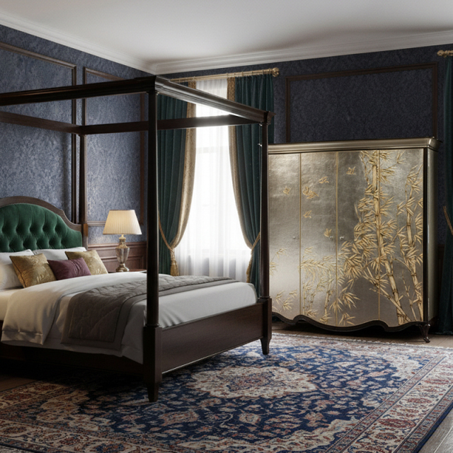 EKAR Sovereign Bamboo Heritage Wardrobe | Luxury English Style Silver Leaf Armoire |,MY SHOP,EKAR Sovereign Bamboo Heritage Wardrobe | Luxury English Style Silver Leaf Armoire |,foshan furniture factory,custom Furniture factory,china furniture factory