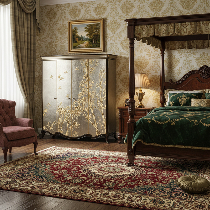 EKAR Sovereign Bamboo Heritage Wardrobe | Luxury English Style Silver Leaf Armoire |,EKAR FURNITURE CO.,LTD,EKAR Sovereign Bamboo Heritage Wardrobe | Luxury English Style Silver Leaf Armoire |,foshan furniture factory,custom Furniture factory,china furniture factory