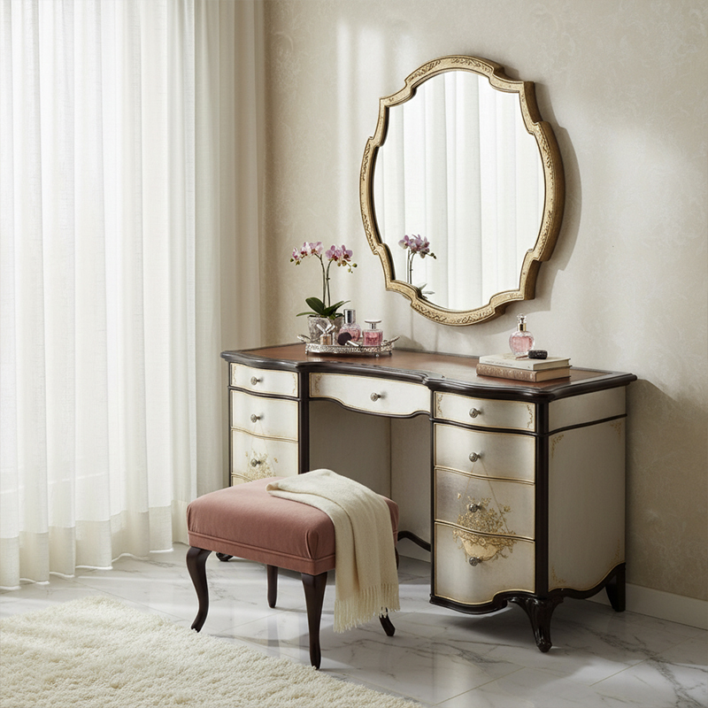 EKAR Florentine Luxury Dressing Table & Ornate Mirror | English Style Hand-Painted Vanity | EKAR FURNITURE,EKAR FURNITURE CO.,LTD,EKAR Florentine Luxury Dressing Table & Ornate Mirror | English Style Hand-Painted Vanity | EKAR FURNITURE,foshan furniture factory,custom Furniture factory,china furniture factory