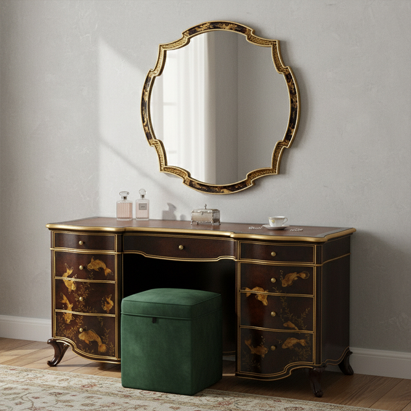 EKAR Celestial Sovereign Luxury Dressing Table & Mirror|Hand-Painted English Style Vanity|EKAR FURNITURE,EKAR FURNITURE CO.,LTD,EKAR Celestial Sovereign Luxury Dressing Table & Mirror|Hand-Painted English Style Vanity|EKAR FURNITURE,foshan furniture factory,custom Furniture factory,china furniture factory
