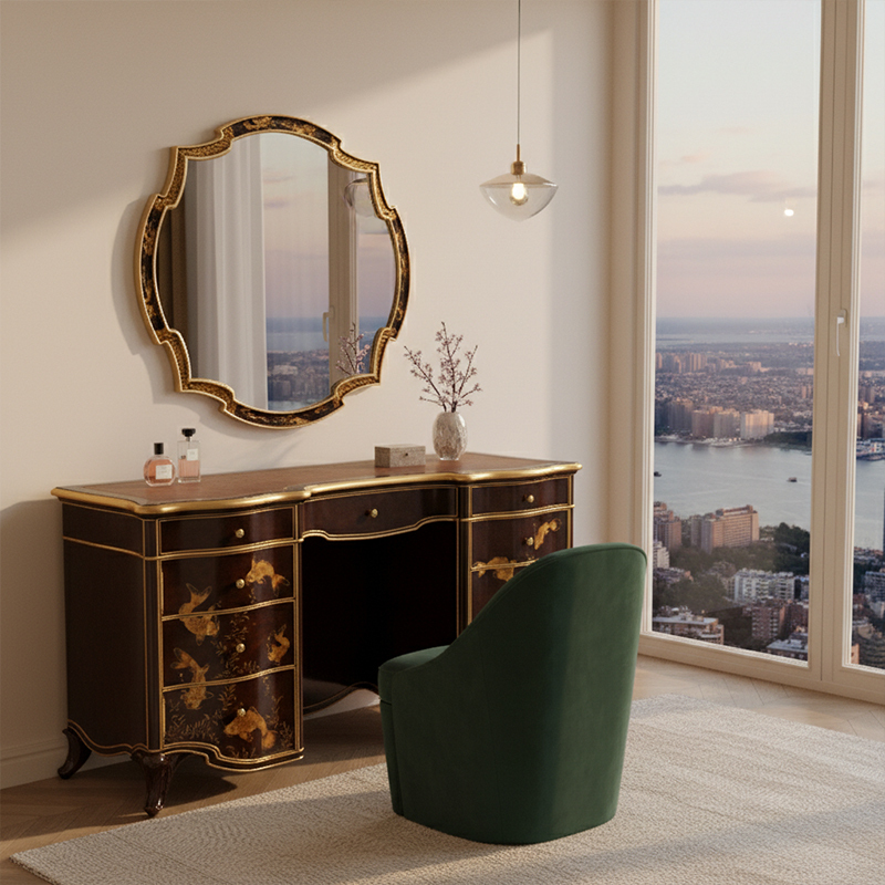 EKAR Celestial Sovereign Luxury Dressing Table & Mirror|Hand-Painted English Style Vanity|EKAR FURNITURE,EKAR FURNITURE CO.,LTD,EKAR Celestial Sovereign Luxury Dressing Table & Mirror|Hand-Painted English Style Vanity|EKAR FURNITURE,foshan furniture factory,custom Furniture factory,china furniture factory